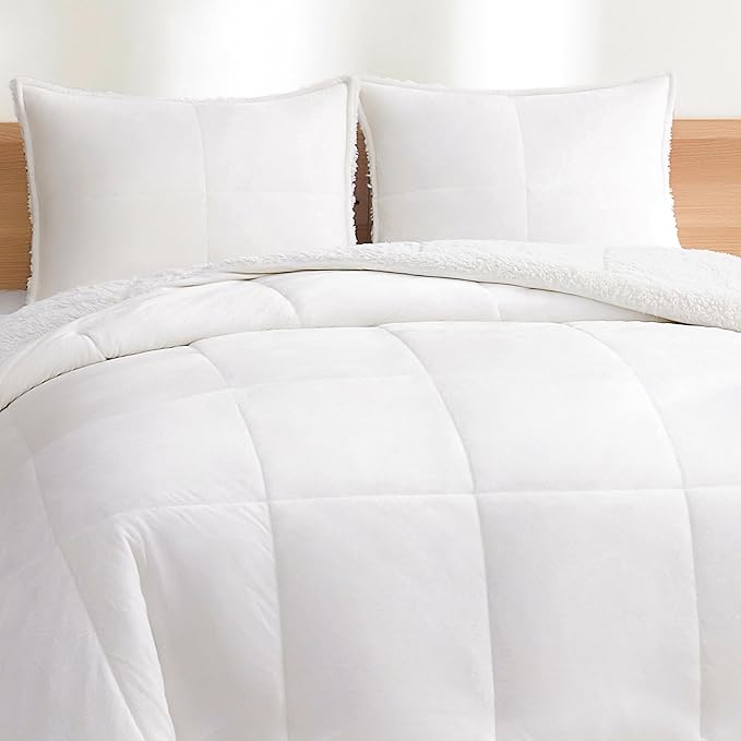UGG Blissful Comforter Set with 2 Pillow Shams Reversible White Comforter Plush Fluffy Warm Bed Set Premium Hypoallergenic Down Alternative Bedding Breathable, King/California King, White Snow