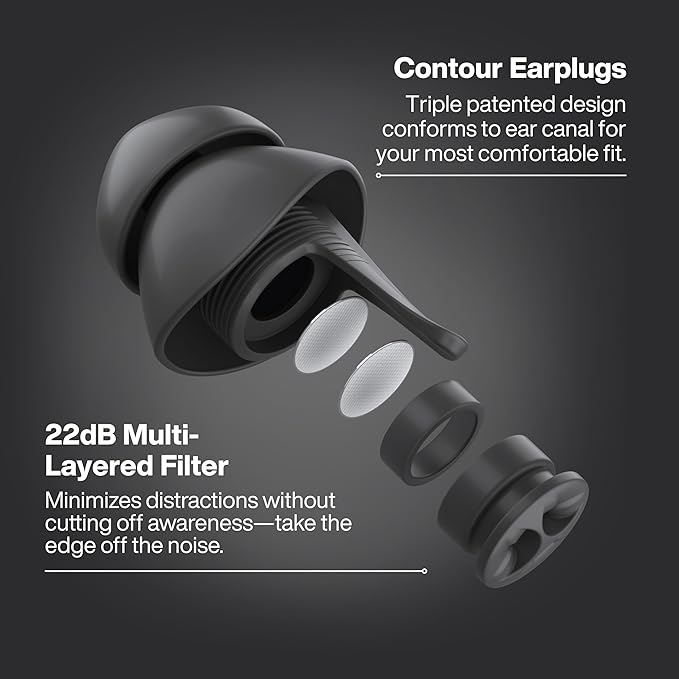 EarPeace Everyday Ear Plugs for Noise Reduction & Noise Control – High-Fidelity Earplugs, Comfortable & Reusable Earplugs for Travel, Sleep, Work, Snoring Blocking, Includes Carrying Case – Black