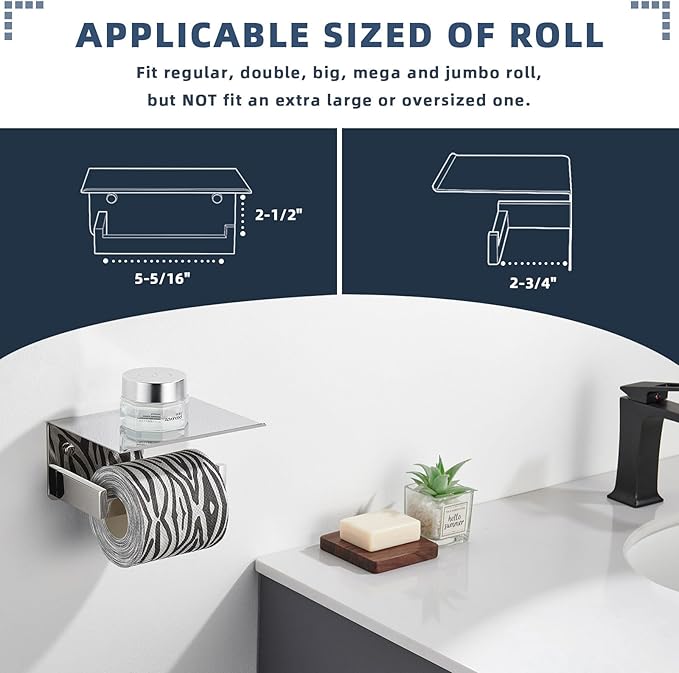 Angle Simple Toilet Paper Holder with Shelf Polished Chrome, 304 Stainless Steel Toilet Tissue Roll Holder Wall Mount