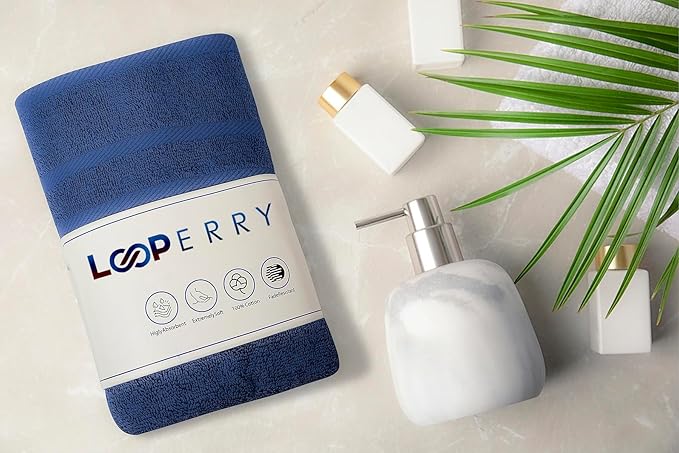 Looperry 6 Pack Small Bath Towel Set - 100% Cotton 23x46 Shower Towels 450 GSM. Lightweight & Absorbent, Soft & Quick Dry. Use for Pet Drying, Gym, Spa, Salon & More. Terry Ringspun Towels (Navy)
