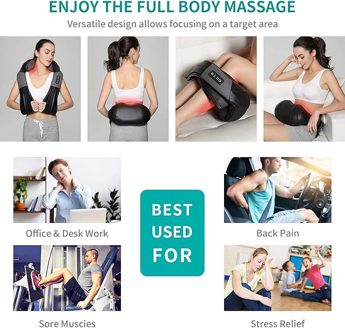 Nekteck Shiatsu Neck Massager for Pain Relief Deep Tissue with Heat, 3D Kneading Massage Pillow Back Shoulder Massagerfor Body Muscle, Plug-in Use for Home Office Car, Gifts for Mom Dad Him Her