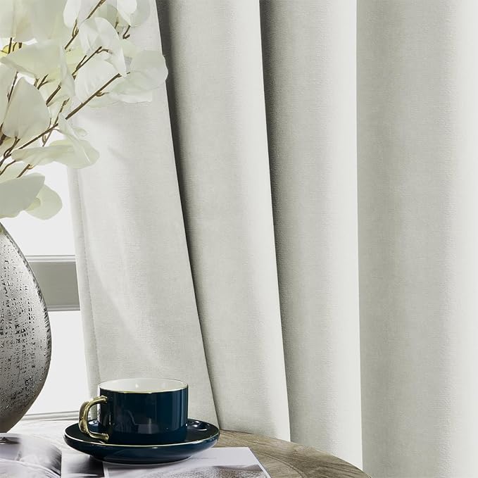 Joydeco Vanilla Grey Velvet Curtains 90 Inches 2 Panels, Luxury Thermal Insulated Soft Curtains for Bedroom & Living Room, Room Darkening Velvet Drapes, Rod Pocket (52W x 90L)