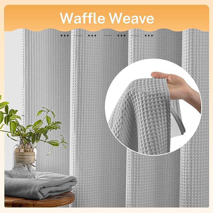 River Dream Lake Wanaka Fabric Shower Curtain Set, Cotton Blend, Waffle Weave, with Snap in Replacement Liner，54 x 80 inches