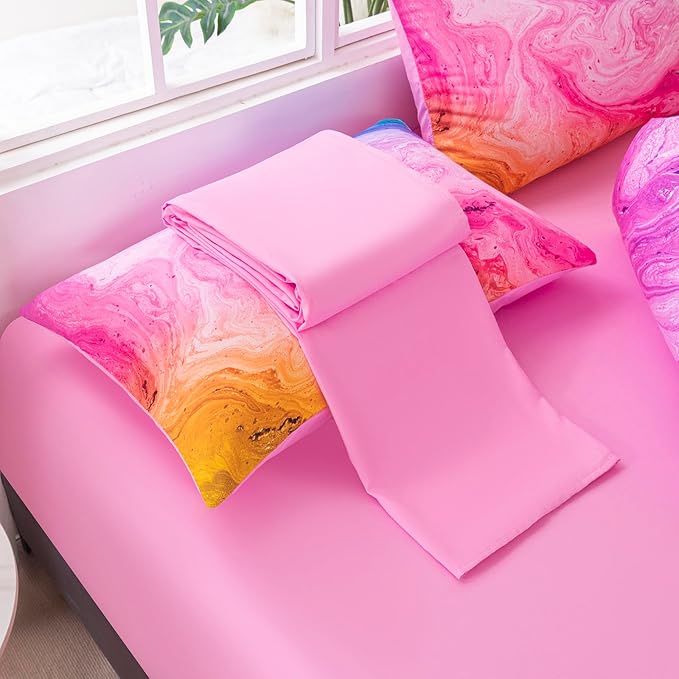 4Pcs Tie Dye Full Size Comforter Set for Girls Kids, Colorful Girls Bedding Set Full, Soft Kids Bed in A Bag (1 Comforter, 1 Flat Sheet, 2 Pillowcases)