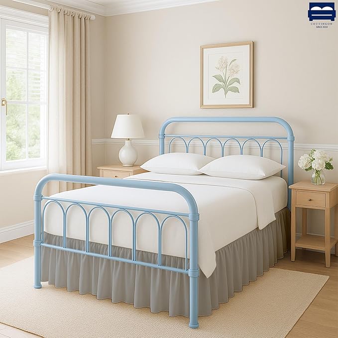 Ruffled Bed Skirt with Split Corners-Dust Ruffle - 14" Drop 100% Microfiber Soft,Sheen & Luxurious Look - Bed Skirts (Light Grey -Queen)