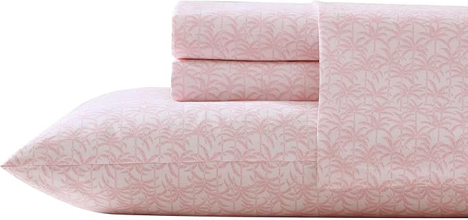 Tommy Bahama - King Sheets, Organic Cotton Coastal Bedding Set, Softens with Each Wash, 200 Thread Count (Lovely Palms Pink, King)
