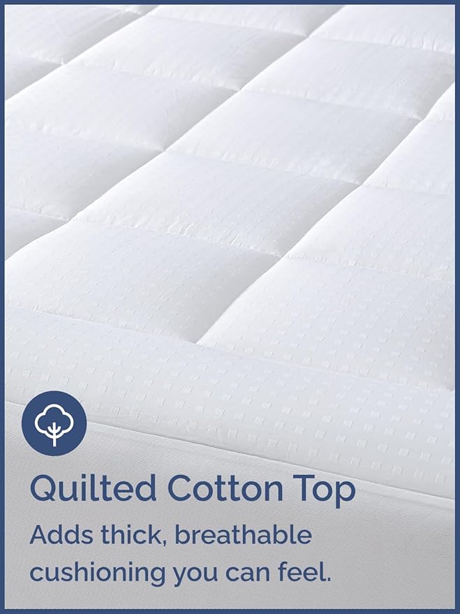 Mattress Pad Twin Size – Quilted Fitted Mattress Protector – Cotton Pillow Top Cover w/ 8-16" Deep Pockets – Thick, Comfy & Plush – Cooling, Breathable & Noiseless – Machine Washable – 39 x 75 (White)