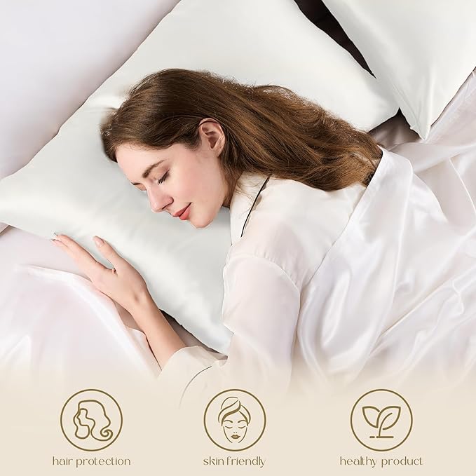 ZIMASILK 100% Pure Mulberry Silk Pillowcase for Hair and Skin Health,Both Sides 19 Momme Silk,1pc (Body 20"x54",Ivory)