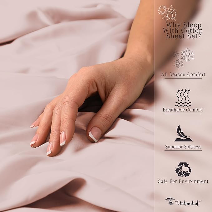 URBANHUT 1000 Thread Count Egyptian Cotton King Sheets, Long Staple Soft & Breathable, 4 Pc Bed Sheet Sets, Luxury Hotel Sateen Sheets Fits 16" Deep Pocket - Blush Pink