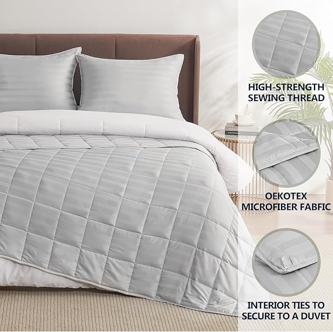 Weighted Blanket Queen Size (60"x80" 15lbs),Ultra Soft and Cozy Cooling Weighted Blanket Queen Size for Adult,Heavy Blanket with Machine Washable Soft Blanket, Light Grey