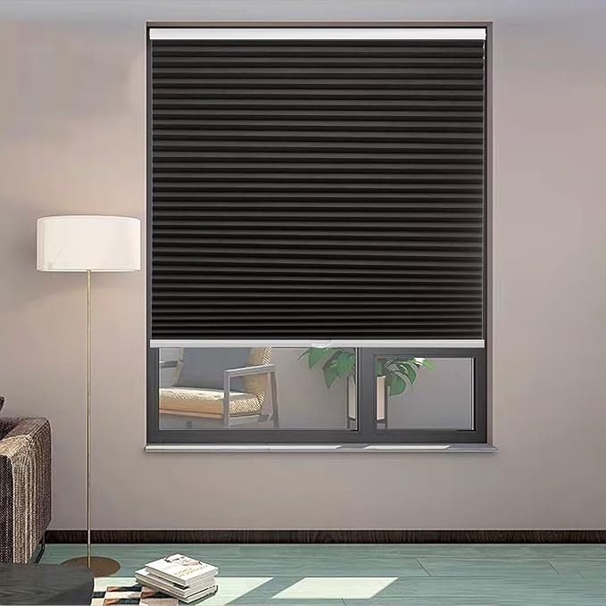 MYshade 1.5-Inch Cellular Cordless Blackout Shades,Thermal Insulating Noise Reducing Waterproof Blinds,Honeycomb Window Treatments for Indoor Light Control (Black-41 W x 72" H)