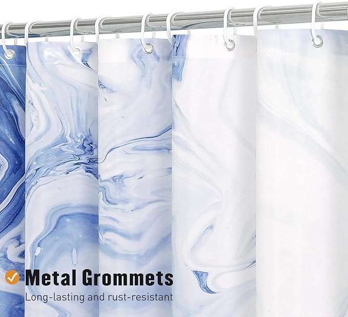 MitoVilla Navy Blue Marble Long Shower Curtain 72 x 78, Abstract 78 inch Long Fabric Shower Curtain for Chic Luxury Bathroom Decor, Modern Ombre Watercolor Shower Curtains 78 inch