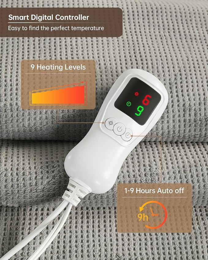 Heated Blanket Electric Blanket Full Size, Washable Blanket Warmer for Home for Adults, Fast Heating Super Cozy Soft Fabric, 72" x 84", 9 Heat Levels, 1-9H Auto-Off, ETL Certified, Gray