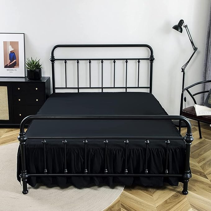 Bed Skirts King Size 16 Inch Ruffled Bed Skirt with Split Corners, 16 Inch Drop Dust Ruffle Bed Skirt with Platform, Black, King - 16" Drop