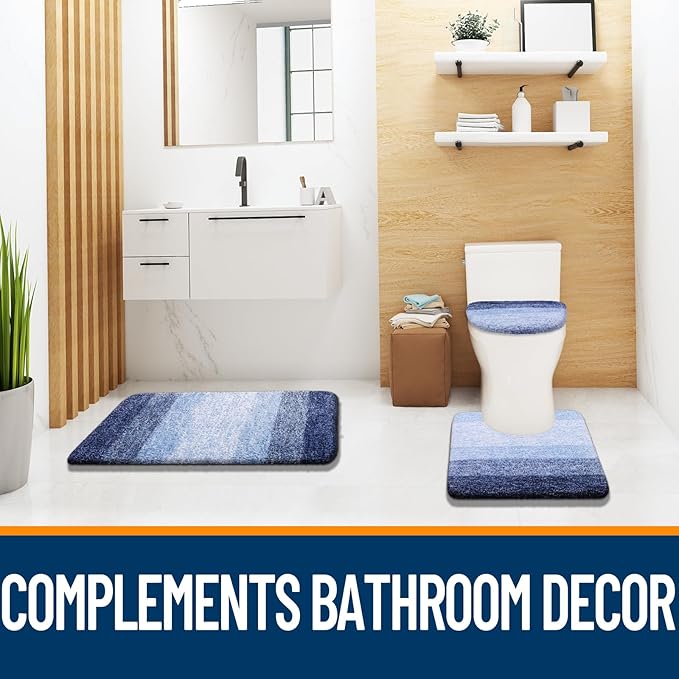 OLANLY Soft Microfiber Bathroom Toilet Lid Cover, Machine Washable Covers, 17.5x15, Stays in Place Rubber Backing, Fits Most Round, Elongated and Oblong Lids, Accessories Decor, Navy