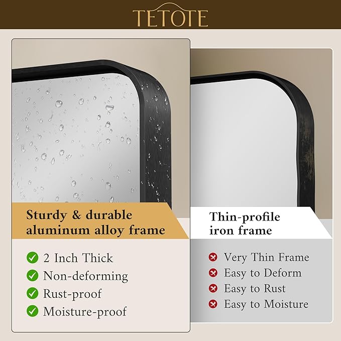 TETOTE 60 x 36 Inch Bathroom Mirror, Matte Black Metal Frame Modern Farmhouse Decorative Rectangle Wall Mirror for Double Vanity (Horizontal/Vertical)