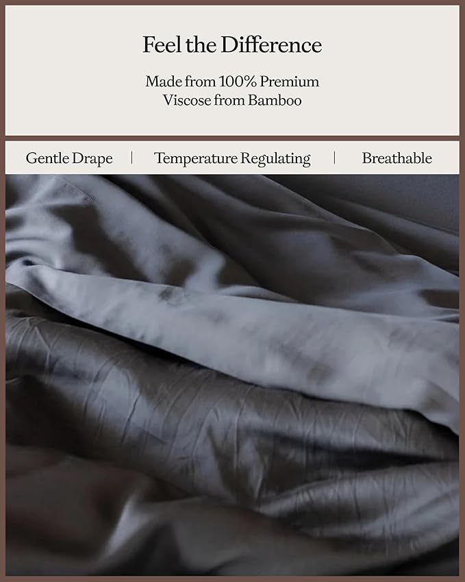 Cozy Earth Luxury Duvet Cover King - 100% Viscose from Bamboo - Ultra-Soft, Cooling & Lightweight Duvet Cover - Temperature-Regulating Bedding with Concealed Zip & Interior Snap Closures - Charcoal