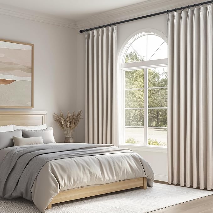 Topfinel 102 Inches Long Custom Blackout Linen Curtains, Pinch Pleated Noise Cancelling Curtains with Pin Hooks for Traverse Rods, Burlap Viral Drapes 2 Panels for Living Room Master Bedroom Oatmeal