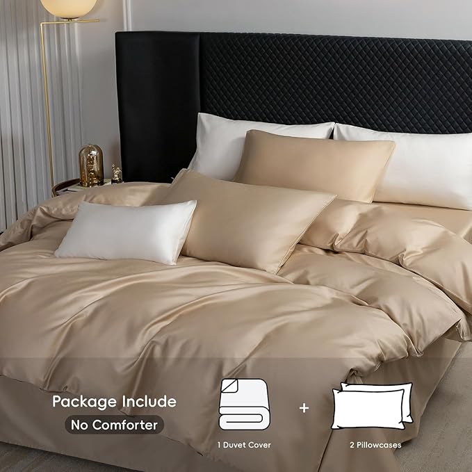 MooMee Duvet Cover Set 100% Extra Long Staple Cotton 600 Thread Count Silky Sateen Smooth Luxury Soft Breathable Durable Hotel Quality Bedding, 3 Pieces (Taupe, King 104"x90")