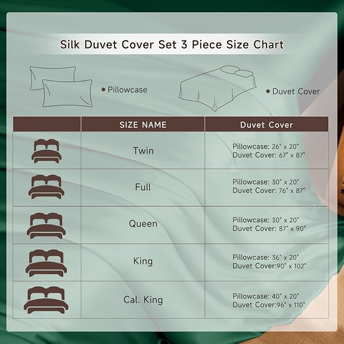 THXSILK 100% Pure Mulberry Silk Duvet Cover Set 3 Piece, 6A+ Grade Luxury Soft Bedding Silk Sheets for Hair and Skin, 1 Pcs Quilt/Comforter Cover with 2 Zippered Pillowcases (Emerald Green, King)