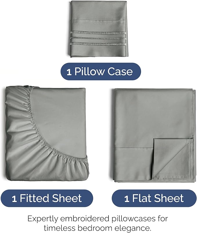 Twin XL Size 3 Piece Sheet Set - Extra Soft, Breathable & Cooling - Hotel Luxury Durable Bed Sheets for Women & Men - Deep Pockets, Easy-Fit & Wrinkle-Free - Slate Grey Oeko-Tex