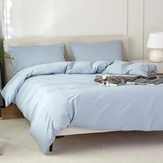Duvet Cover King,100% Egyptian Cotton Duvet Cover Set,1600 Thread Count Feel Super Soft Comfortable Chic Lightweight 3 PCs Home Bedding Set (Light Blue,104''x90'')