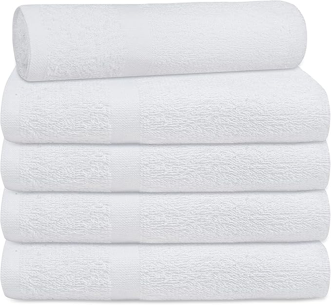 (Pack of 12 White Bath Towel Bulk 24x48 Inches - Economy Cheap Bath for Commercial Uses, Gym, Salon, Spa & Hair -Lightweight Bath Towels Quick Drying -Bath Towels Sets Bulk
