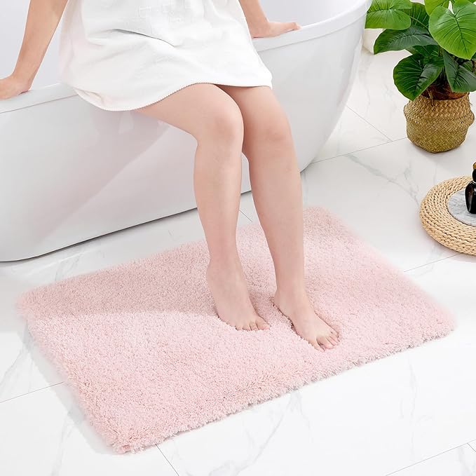Pink Bathroom Rug 24x36 Non Slip Fluffy Bath Mat for Bathroom Floor Washable Plush Luxury Bath Rug for Tub Soft Shaggy Absorbent Shower Sink Mat