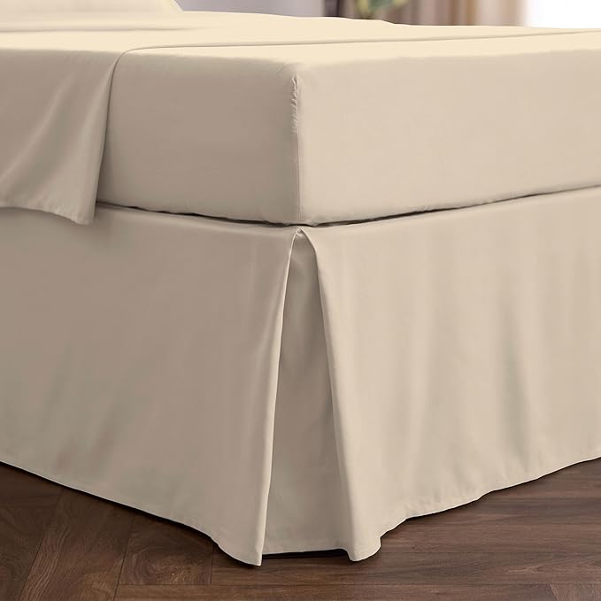Mellanni Bed Skirt Twin Size - Bed Skirting - 15-Inch Tailored Drop Pleated Dust Ruffle - Hotel Luxury Bedding - Wrinkle, Fade, Stain Resistant - 1 Bedskirt (Twin, Beige)