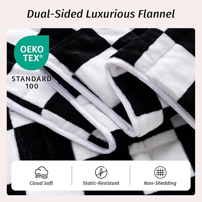 Wemore Flannel Fleece Weighted Blanket for Adult Queen Size 20 lbs, Dual Sided Luxurious Checkerboard Grid Heavy Blankets, Ultra Soft Throw Blanket, Plaid Black, 60 x 80 inches