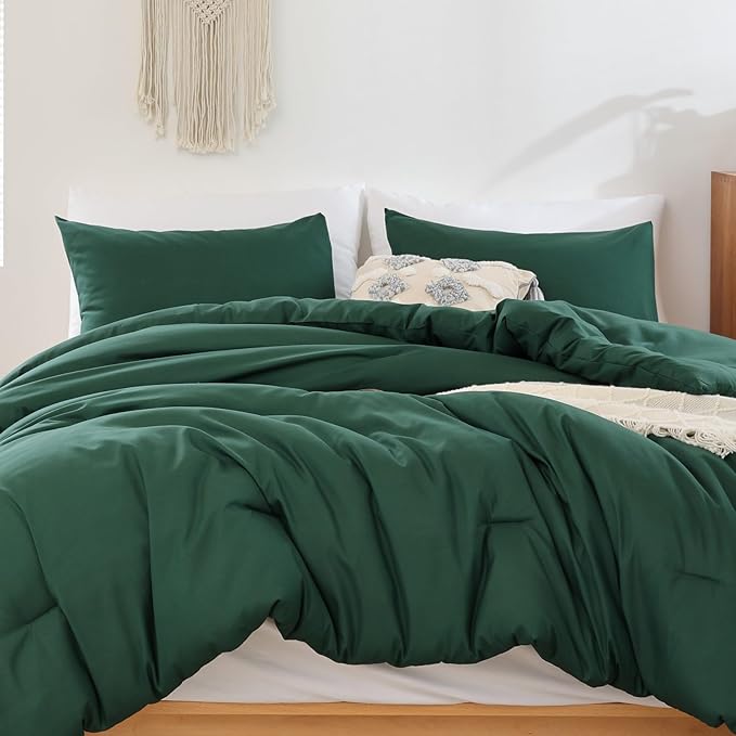 ROSGONIA California King Comforter Set Emerald Green, 3pcs (1 Boho Dark Forest Green Cal King Comforter & 2Pillowcases), Oversized Blanket Quilt