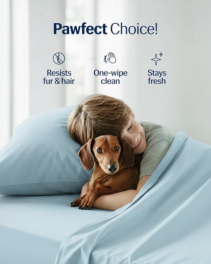 REST® Evercool®+ Cooling Sheet Set, Queen Size, Light Blue, Breathable Bed Sheets for Hot Sleeper and Night Sweats, with Pillowcases, with Ionic+ Self-Cleaning Silver Yarn for Sensitive Skin, 4PCS