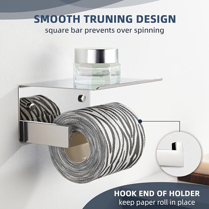 Angle Simple Toilet Paper Holder with Shelf Polished Chrome, 304 Stainless Steel Toilet Tissue Roll Holder Wall Mount