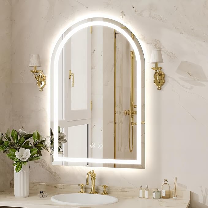 Niccy Arched LED Bathroom Mirror, 36x24 Arch Wall Mounted Frameless Bathroom Mirror for Vanity, Smart Lighted Frontlit Mirrors with Memory Function for Bathroom Bedroom Beauty Hair Salon