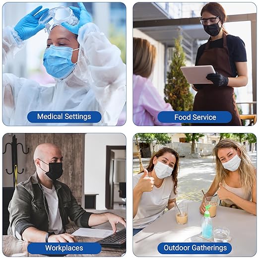 JMU Level 3 Black Disposable Face Mask, 4-Ply Medical Face Masks for Adults, 50 Pack