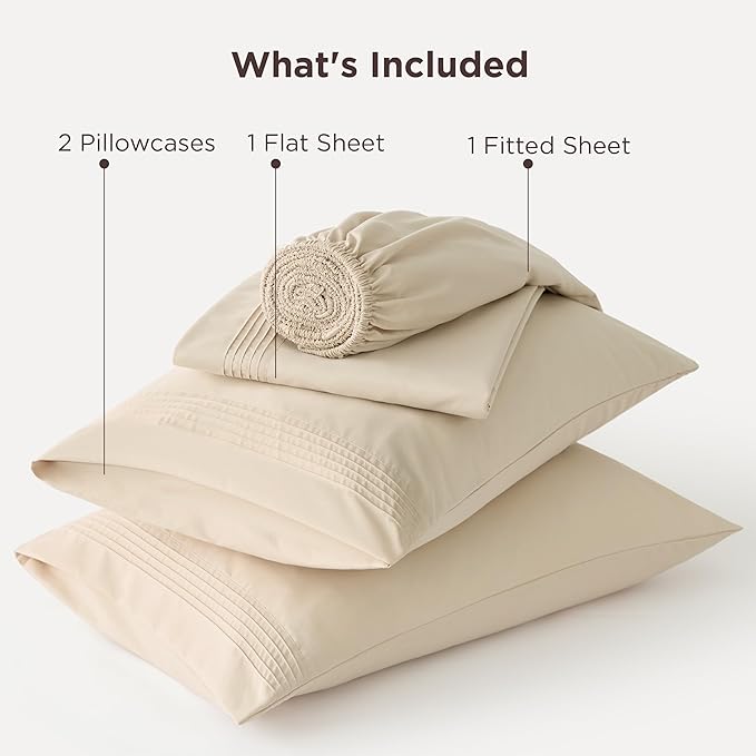 Bedsure Deep Pocket King Sheet Set - Fits Mattresses Up to 21 Inches Thick - 4 Piece GentleSoft Bed Sheets, Moisture Wicking, Soft & Cooling Bedsheet & Pillowcases, Easy & Secure Fit, Beige