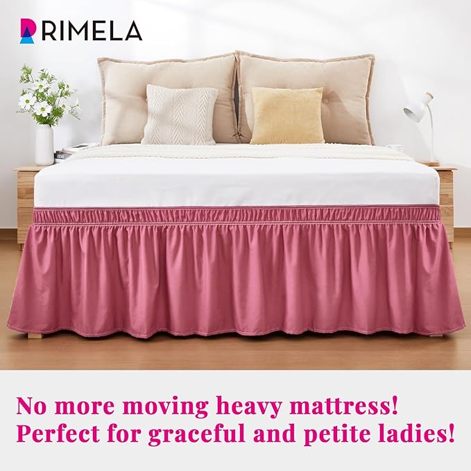 RIMELA Dusty Red Bed Skirt King Size 15 Inch Drop, Wrap Around Elastic Bedskirt, Dust Ruffle for Adjustable Bed Base Machine Washable Easy to Install Bed Skirts