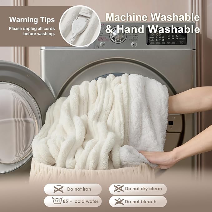 Hansleep Heated Blanket Electrci Blanket Throw, Heating Blanket with 9 Heating Levels and 10-Hour Timer Auto Shut Off, Washable Soft Warm Winter Blanket, 50 x 60 Inches, Beige