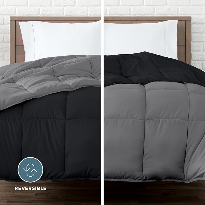 Bare Home Oversized King Comforter - Reversible Colors - Goose Down Alternative - Ultra-Soft - Premium 1800 Series - All Season Warmth - Bedding Comforter (Oversized King, Black/Grey)