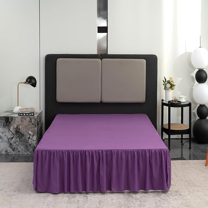 Bed Skirt Queen Size Ruffled Bed Skirt with Split Corners, 16 Inch Drop Dust Ruffle Bed Skirts with Platform, Grape