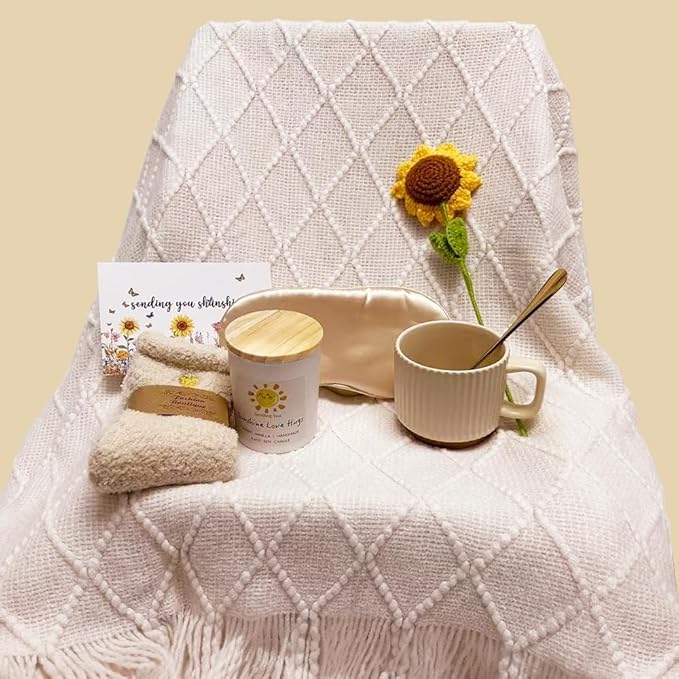 Sunflower Gifts For Women Birthday Gifts for Women Self Care Gift Get Well Soon Baske Spa Gift Care Package Luxurious Flannel Blanket Unique Christmas Gift for Mom Wife Friend Grandma Sister
