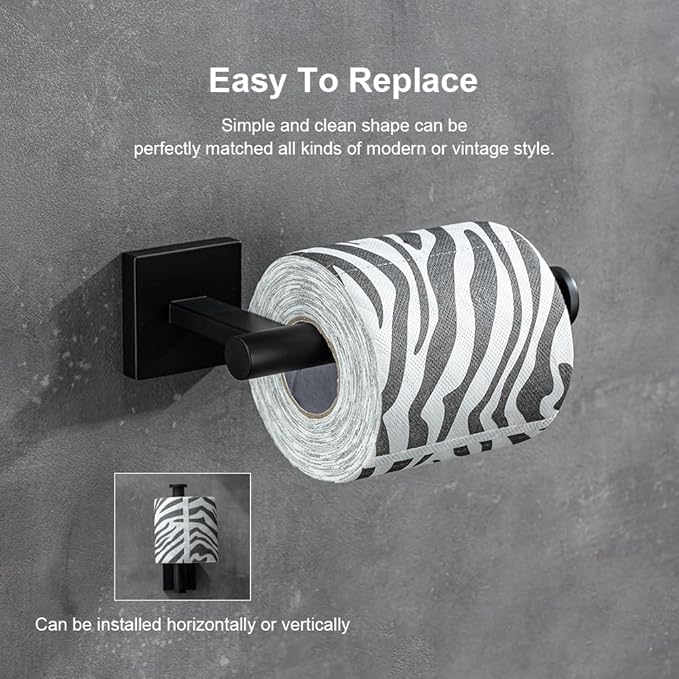Modern Matte Black 304 Stainless Steel Toilet Paper Holder Wall Mounted Permanent Bathroom Tissue Roll Holder Toilet Paper Roll Holder Luxe Finish Toilet Roll Holder Sleek Stylish toilet tissue holder