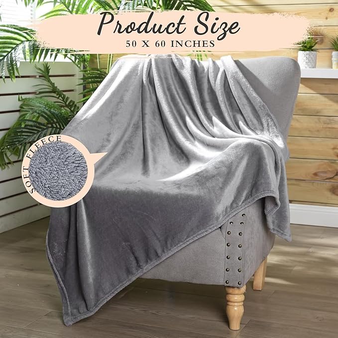 Tinideya 12 Pcs Flannel Fleece Throw Blanket Bulk 50 x 60 Inch Soft Fleece Blanket Warm Throw Blanket Coral Blankets for Couch Sofa Home Wedding Gifts Season (Light Gray)