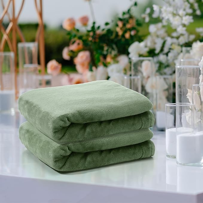 Tinideya 12 Pcs Flannel Fleece Throw Blanket Bulk 50 x 60 Inch Soft Fleece Blanket Warm Throw Blanket Coral Blankets for Couch Sofa Home Wedding Gifts Season (Sage Green)