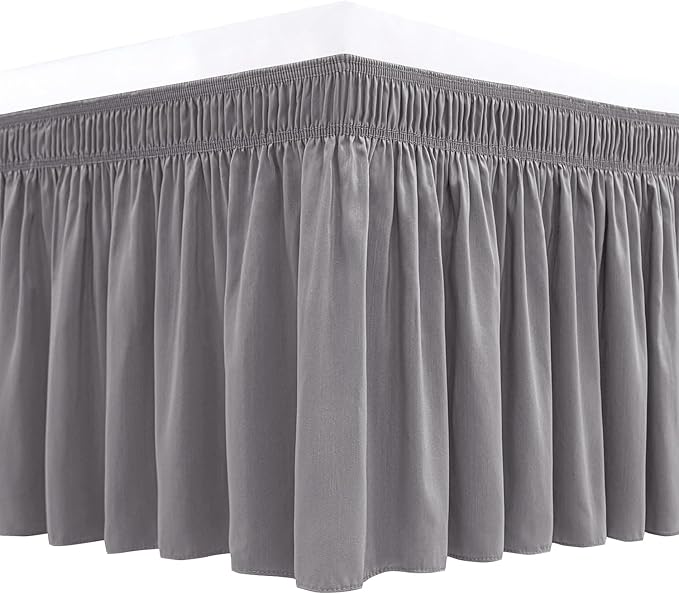 Biscaynebay Wrap Around Bed Skirts for Full & Full XL Beds 16" Drop, Silver Grey Adjustable Elastic Dust Ruffles Easy Fit Wrinkle & Fade Resistant Silky Luxurious Fabric Solid Machine Washable