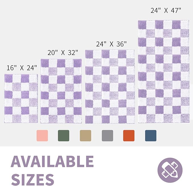 CozeCube Bath mats for Bathroom Non Slip, Fluffy Absorbent Microfiber Bath mat Washable, Aesthetic Bathroom Rugs, Cute Purple Checkered Bath mat, Lavender, 32" x 20"