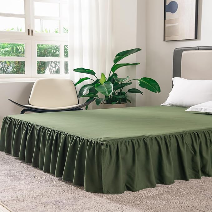 Green Bed Skirt Full Size Ruffled Bed Skirt with Split Corners, Full Bed Skirt 16 Inch Drop, Full Size Bed Skirt Green for Ruffled Bed Skirt with Split Corners, Bed Skirt Full Size