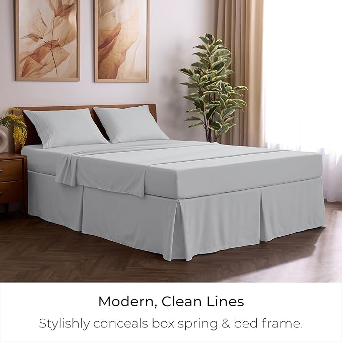 Mellanni Bed Skirt Twin Size - Bed Skirting - 15-Inch Tailored Drop Pleated Dust Ruffle - Hotel Luxury Bedding - Wrinkle, Fade, Stain Resistant - 1 Bedskirt (Twin, Light Gray)