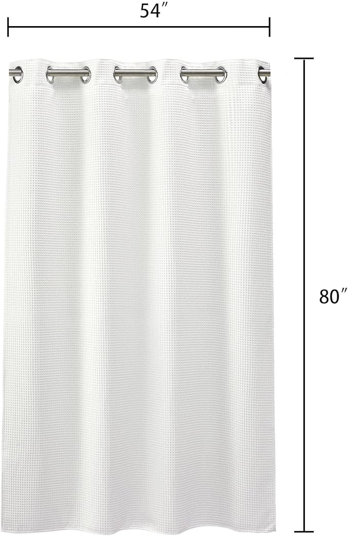 River Dream 54" W Stall No Hook Shower Curtain with Snap in Liner,Cotton Blend Small Shower Curtain for Bathroom,Hotel Quality,Magnets,White,54Wx80L