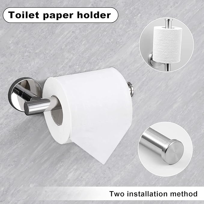 8 Pieces Bathroom Towel Rack Set, Includes 2PCS 23.6 inch Towel bar, 2PCStowel Hook, 2 PCS Towel Ring, 2PCS Toilet Paper Holder-Brushed Nickel Bathroom Accessories Sets